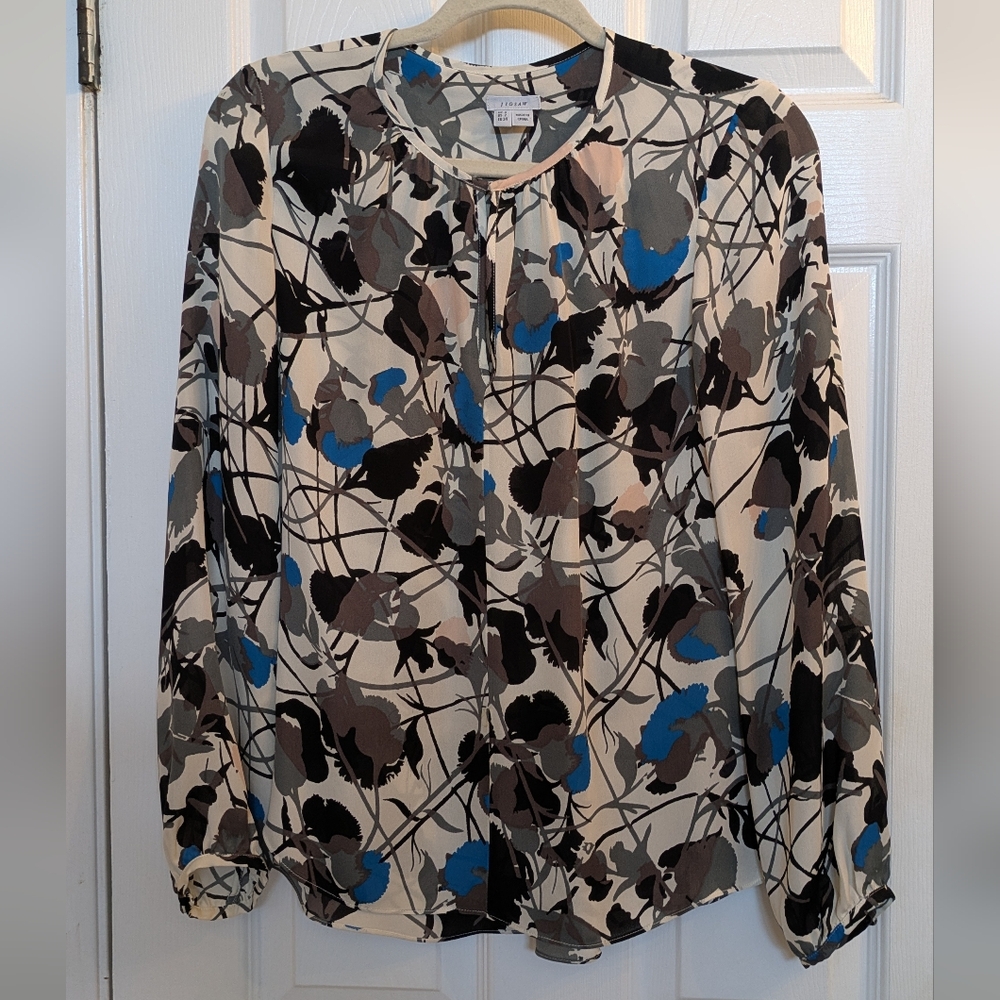 Jigsaw Abstract Floral Print Silk Blouse